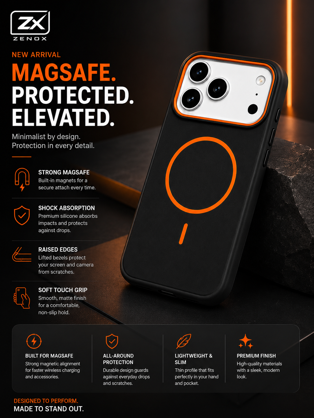 ZenoX Black Magnetic Silicone Armour Case