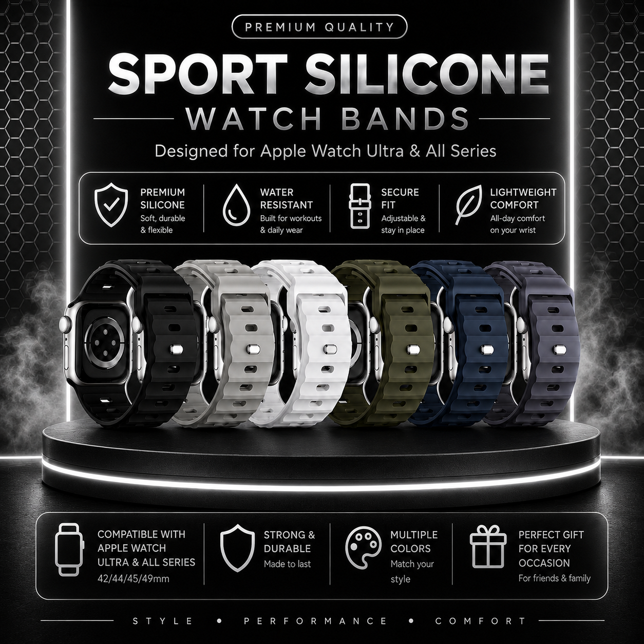 Sport Silicone Band Compatible with Apple Watch