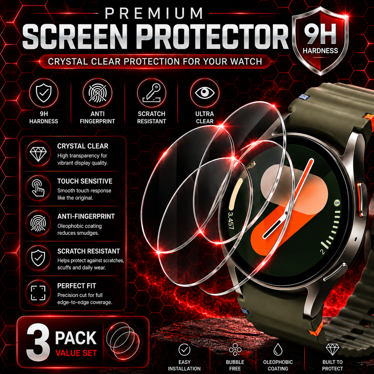 3-Pack Screen Protector Compatible for Samsung Galaxy Watch