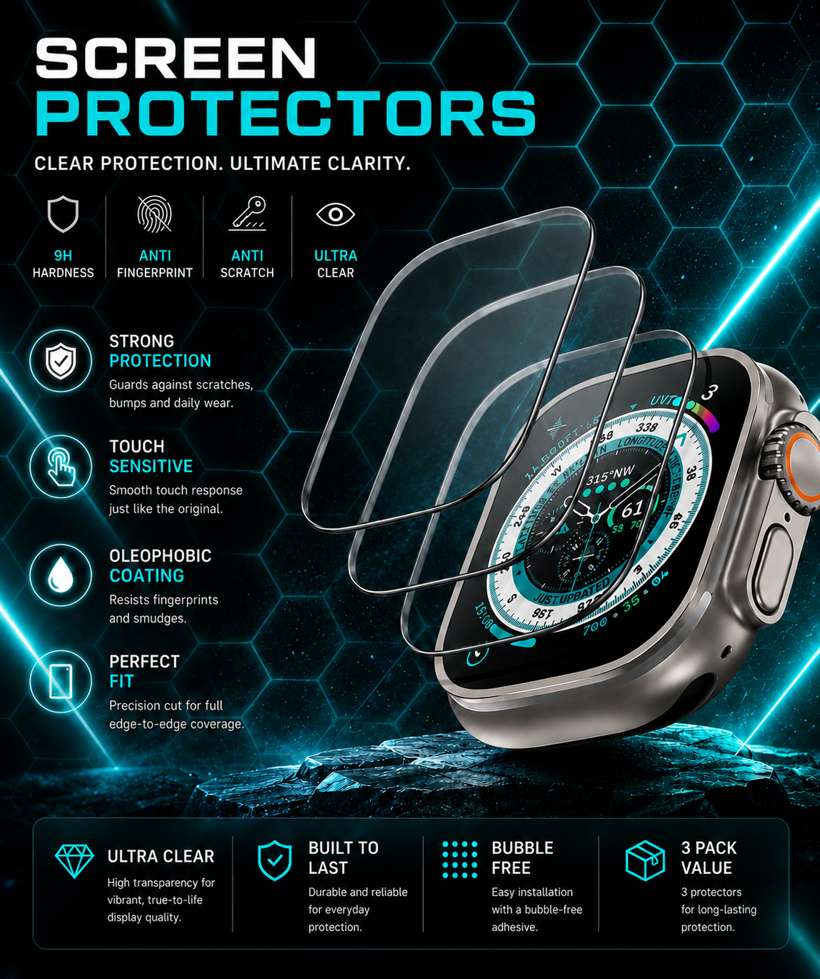 3-Pack Screen Protector Compatible for Apple Watch