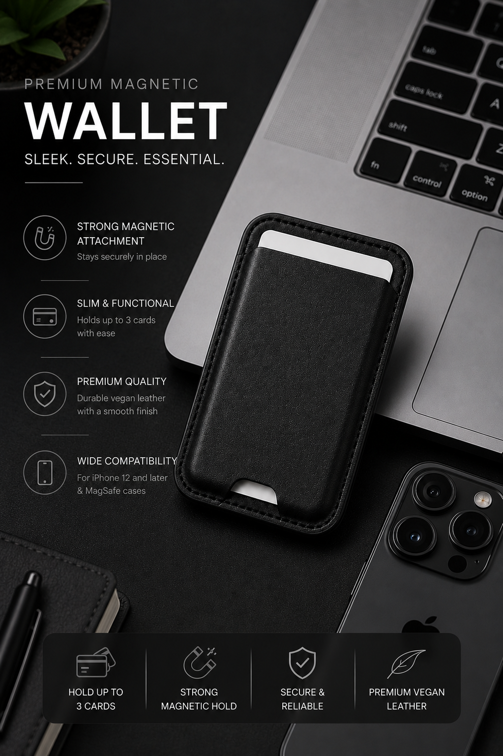 ZenoX Black Premium Magnetic Wallet