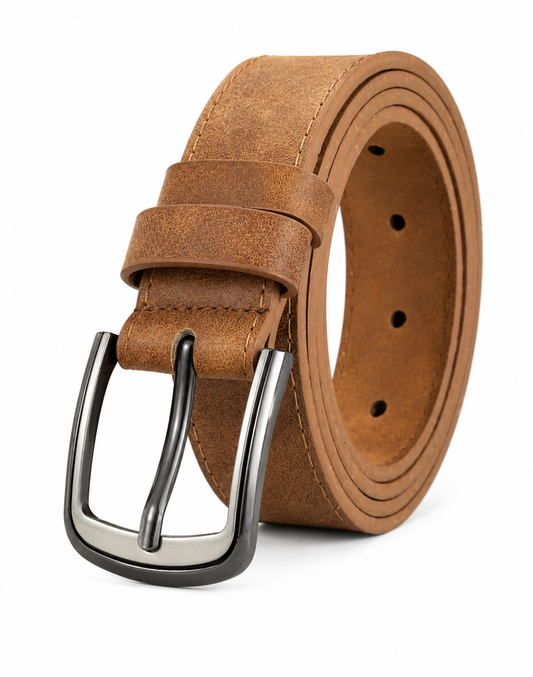 ZenoX Camel Walnut Men’s Wide Buckle Belt