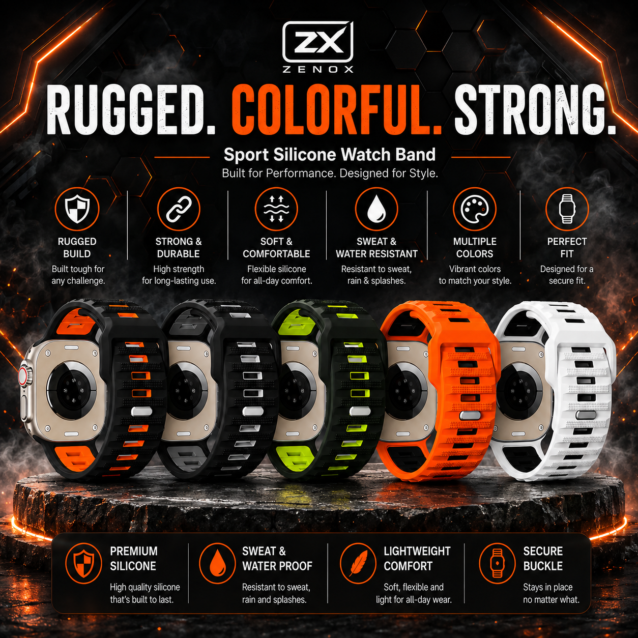 Rugged Sport Strap Compatible with Apple Watch