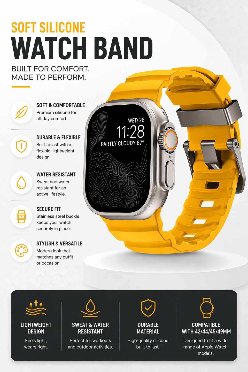 ZenoX Yellow Soft Silicone Watch Band