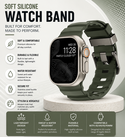ZenoX Light Army Green Soft Silicone Watch Band